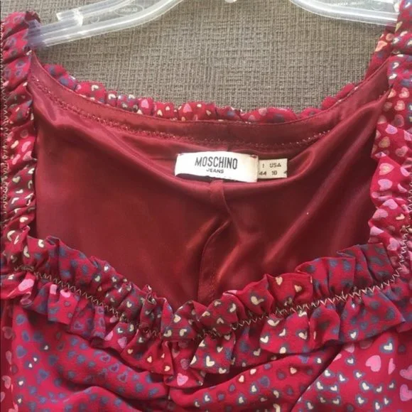 Moschino | Dresses | Moschino Jeans Sz Red Heart Print Dress | Poshmark
